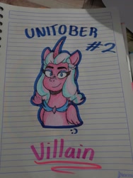 Size: 1536x2048 | Tagged: source needed, safe, artist:mindset, opaline arcana, alicorn, pony, g5, antagonist, female, irl, lined paper, looking at you, mare, photo, solo, traditional art, unitober 2024, villainess