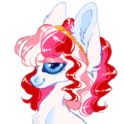 Size: 800x800 | Tagged: safe, artist:peaceandlove26, oc, oc only, oc:dearly beloved, earth pony, 2021, big ears, big eyes, blue eyes, blue sclera, bust, chest fluff, coat markings, colored eyelashes, colored pinnae, colored sclera, curly mane, ear fluff, earth pony oc, facial markings, female, female oc, hair accessory, headband, lacrimal caruncle, lidded eyes, mane accessory, mare, mare oc, old art, pink eyelashes, pink mane, profile, requested art, shiny eyes, shiny mane, simple background, smiling, snip (coat marking), solo, three toned mane, transparent background, white coat