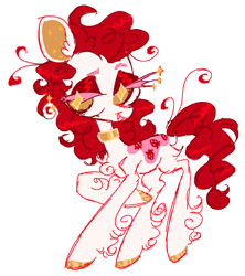 Size: 1496x1684 | Tagged: safe, artist:peaceandlove26, oc, oc only, oc:strawberry cheesecake, earth pony, pony, 2021, big eyes, blank flank, butt fluff, chest fluff, coat markings, collar, colored eyebrows, colored eyelashes, colored hooves, colored sketch, cream coat, curly mane, curly tail, ear fluff, earth pony oc, eyebrows, eyeshadow, genderqueer, gold hooves, hooves, leg fluff, long mane, long tail, looking away, makeup, old art, pink eyelashes, raised eyebrow, raised hoof, red eyeshadow, red mane, red tail, shiny hooves, shiny mane, shiny tail, simple background, sketch, smiling, solo, sparkly ears, starry eyes, tail, three quarter view, transmasculine, turned head, white background, wingding eyes