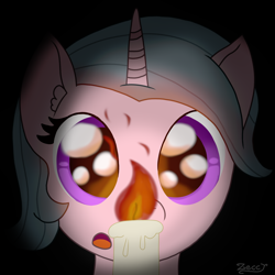 Size: 2000x2000 | Tagged: safe, artist:zeccy, unicorn, candle, eye reflection, fire, horn, reflection, solo