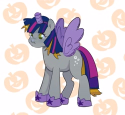 Size: 3330x3065 | Tagged: safe, artist:xxk1ttyl1tterxx, derpy hooves, pegasus, pony, g4, alicorn costume, best pony, box, clothes, cosplay, costume, cropped, fake horn, fake wings, halloween, halloween costume, holiday, nightmare night costume, scrunchy face, solo, toilet paper roll, toilet paper roll horn, twilight muffins, twilight sparkle costume, wig