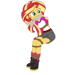 Size: 2500x2500 | Tagged: safe, artist:nie-martw-sie-o-mnie, sunset shimmer, human, equestria girls, g4, my little pony equestria girls: legend of everfree, bondage, boots, bound and gagged, cloth gag, female, femsub, gag, rope, rope bondage, shoes, simple background, sitting, solo, submissive, subset, transparent background