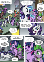 Size: 1204x1700 | Tagged: safe, artist:tarkron, rarity, spike, twilight sparkle, oc, oc:cosmo cool, alicorn, dragon, pony, unicorn, comic:the royal sandal, g4, comic, horn, speech bubble, sunglasses, twilight sparkle (alicorn)