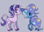 Size: 2314x1665 | Tagged: safe, artist:cranialgrind, starlight glimmer, trixie, classical unicorn, pony, unicorn, g4, blue hooves, brooch, cape, clothes, cloven hooves, colored hooves, concave belly, duo, duo female, eyelashes, female, full body, gray background, hat, hooves, horn, jewelry, leonine tail, looking back, mare, no catchlights, profile, purple hooves, raised hoof, side view, simple background, smiling, tail, trixie's brooch, trixie's cape, trixie's hat, two toned mane, two toned tail, unicorn horn, unshorn fetlocks