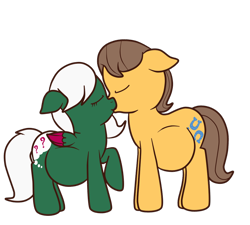 Size: 1000x900 | Tagged: safe, artist:preggyponies-4u, caramel, oc, oc:clever query, earth pony, pegasus, pony, g4, canon x oc, duo, duo male and female, ears back, female, fetish, kiss on the lips, kissing, male, male pregnancy, not anonfilly, pegasus oc, pregnant, shipping, simple background, transparent background