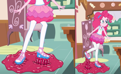 Size: 1144x698 | Tagged: safe, artist:dhot9230, pinkie pie, equestria girls, g4, fetish, indoors, solo, sticky, sticky sandals