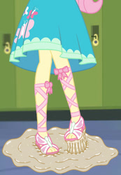 Size: 649x937 | Tagged: safe, artist:dhot9230, fluttershy, human, equestria girls, g4, feet, fluttershy boho dress, indoors, legs, pictures of legs, solo, sticky, sticky sandals