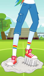 Size: 827x1406 | Tagged: safe, artist:dhot9230, rainbow dash, human, equestria girls, g4, feet, legs, outdoors, pictures of legs, solo, sticky