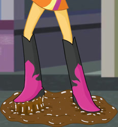 Size: 736x792 | Tagged: safe, artist:dhot9230, sunset shimmer, human, equestria girls, g4, boots, boots shot, high heel boots, legs, outdoors, pictures of legs, shoes, solo, sticky, sunset shimmer wearing her boots