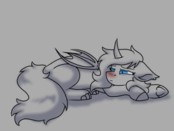 Size: 2160x1620 | Tagged: safe, artist:aura rhinestone, bat pony, ear fluff, female, horn, lying down, mare, red nosed, sad, sick