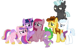 Size: 1126x710 | Tagged: safe, artist:diana173076, braeburn, double diamond, pinkie pie, princess cadance, spike, thunderlane, twilight sparkle, alicorn, dragon, pegasus, pony, g4, my little pony: friendship is magic, the last problem, alternate mane six, alternate universe, female, group, male, mare, pegasus pinkie pie, pinkamena diane pie, race swap, simple background, stallion, white background