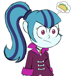 Size: 1080x1080 | Tagged: safe, artist:fuckomcfuck, derpibooru exclusive, sonata dusk, human, rainbow rocks 10th anniversary, equestria girls, g4, my little pony equestria girls: rainbow rocks, :/, female, food, simple background, solo, sonataco, starenata, taco, that girl sure loves tacos, that siren sure does love tacos, thought bubble, transparent background