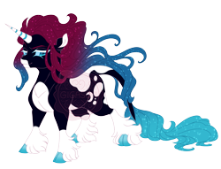 Size: 5100x3900 | Tagged: safe, artist:gigason, oc, oc only, oc:sneaky silhouette, classical unicorn, pony, unicorn, g4, absurd resolution, adoptable, blank flank, blue eyelashes, blue eyes, blue hooves, blue mane, blue sclera, blue tail, cloven hooves, coat markings, colored, colored eyebrows, colored eyelashes, colored horn, colored pinnae, colored sclera, ear fluff, ethereal body, ethereal mane, ethereal tail, eye markings, eyebrows, facial markings, female, female oc, flat colors, flowing mane, flowing tail, glowing, gradient hooves, gradient mane, gradient tail, horn, leg markings, leonine tail, long mane, long tail, looking back, magical lesbian spawn, mare oc, moon marking, obtrusive watermark, offspring, pale belly, parent:nightmare moon, parent:tempest shadow, parents:tempestmoon, raised eyebrow, simple background, slit pupils, smiling, snip (coat marking), socks (coat markings), solo, sparkly mane, sparkly tail, splotches, standing, starry mane, starry tail, striped horn, tail, tail markings, teal eyelashes, teal eyes, teal hooves, teal tail, three quarter view, transparent background, unicorn horn, unicorn oc, unshorn fetlocks, wall of tags, watermark, white belly