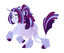 Size: 4600x3800 | Tagged: safe, artist:gigason, oc, oc only, oc:sweet star, classical unicorn, pony, unicorn, g4, adoptable, blank flank, blue eyes, cloven hooves, coat markings, colored, colored eyebrows, colored pinnae, colored pupils, eye clipping through hair, eye markings, eyebrows, eyelashes, flat colors, girly, green eyes, hair tie, high res, horn, lavender coat, leg markings, leonine tail, long tail, looking back, magical lesbian spawn, male, male oc, multicolored mane, multicolored tail, obtrusive watermark, offspring, parent:tempest shadow, parent:twilight sparkle, parents:tempestlight, ponytail, purple coat, purple mane, purple tail, raised eyebrow, rearing, shaggy mane, simple background, smiling, socks (coat markings), solo, stallion, stallion oc, standing on two hooves, star mark, stars, straight mane, straight tail, striped horn, tail, teal eyes, teal pupils, three quarter view, tied mane, transparent background, unicorn horn, unicorn oc, unshorn fetlocks, wall of tags, watermark