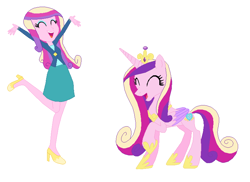 Size: 780x568 | Tagged: safe, artist:diana173076, artist:selenaede, princess cadance, alicorn, human, pony, equestria girls, g4, alternate universe, base used, concave belly, crown, female, folded wings, hoof shoes, human ponidox, jewelry, mare, princess shoes, regalia, self paradox, self ponidox, simple background, slender, solo, thin, tiara, white background, wings