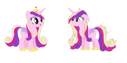 Size: 1064x528 | Tagged: safe, artist:diana173076, artist:selenaede, princess cadance, alicorn, pony, g4, alternate universe, base used, crown, female, folded wings, hoof shoes, jewelry, mare, messy mane, messy tail, princess shoes, regalia, self paradox, self ponidox, simple background, solo, tail, tiara, white background, wings