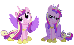 Size: 1144x694 | Tagged: safe, artist:diana173076, princess cadance, alicorn, pony, g4, alternate universe, female, hoof shoes, mare, messy mane, messy tail, princess shoes, self paradox, self ponidox, simple background, solo, spread wings, tail, white background, wings