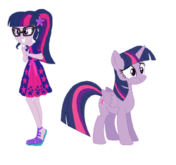 Size: 682x638 | Tagged: safe, artist:diana173076, artist:selenaede, sci-twi, twilight sparkle, alicorn, human, pony, equestria girls, g4, alternate universe, base used, female, human ponidox, mare, self paradox, self ponidox, simple background, solo, twilight sparkle (alicorn), white background