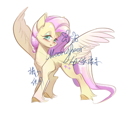 Size: 750x750 | Tagged: safe, artist:ninnn263, fluttershy, pegasus, pony, g4, simple background, solo, spread wings, unshorn fetlocks, white background, wings