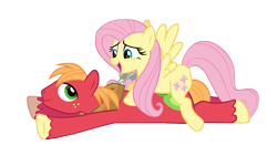 Size: 8000x4500 | Tagged: safe, anonymous artist, big macintosh, fluttershy, earth pony, pegasus, pony, g4, my little pony: friendship is magic, too many pinkie pies, absurd resolution, duo, duo male and female, female, looking at each other, looking at someone, lying down, male, mare, open mouth, open smile, prone, ship:fluttermac, shipping, simple background, smiling, smiling at each other, sploot, stallion, straight, transparent background, vector