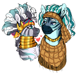 Size: 1280x1209 | Tagged: safe, artist:malinraf1615, maji, zecora, zebra, g4, alternate hairstyle, duo, simple background, transparent background