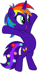 Size: 563x1039 | Tagged: safe, artist:star-armour95, edit, edited screencap, screencap, oc, oc only, oc:rainbow flower, unicorn, g4, bipedal, female, flower, flower in tail, horn, mismatched mane and tail, not a vector, simple background, solo, tail, transparent background