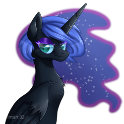 Size: 1980x1980 | Tagged: safe, artist:wintah33, nightmare moon, alicorn, pony, g4, female, looking at you, mare, simple background, solo, watermark, white background