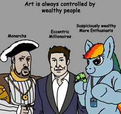 Size: 1842x1732 | Tagged: safe, artist:spookitty, rainbow dash, human, pegasus, mare fair, g4, elon musk, fursuit, henry viii, meme, wealthy