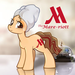 Size: 894x894 | Tagged: safe, artist:midnightpremiere, oc, oc only, oc:light linen, oc:mare-riott, earth pony, pony, hotel, marriott, ponified, reflection, solo