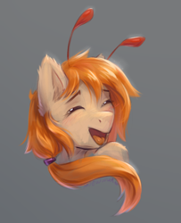 Size: 1500x1850 | Tagged: safe, artist:moewwur, artist:rin-mandarin, oc, oc only, oc:svatya, pony, bust, happy, long hair, orange mane, portrait, redhead, smiling, solo, tail, tendrils, tongue out