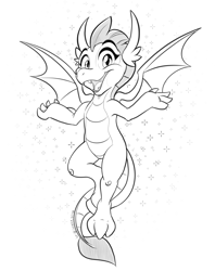 Size: 1461x1849 | Tagged: safe, artist:sparkydino, smolder, dragon, g4, cute, dragoness, female, flying, monochrome, sketch, smolderbetes, solo, spread wings, wings