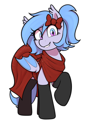 Size: 2289x3166 | Tagged: safe, artist:thebatfang, oc, oc only, oc:lucky roll, bat pony, pony, mare fair, alternate hairstyle, bat pony oc, bat wings, bow, clothes, dress, fangs, female, looking at you, mare, ponytail, raised hoof, red dress, simple background, smiling, smiling at you, socks, solo, stockings, thigh highs, transparent background, wings