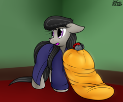 Size: 1642x1368 | Tagged: safe, artist:the-furry-railfan, octavia melody, earth pony, pony, g4, air tank, clothes, confused, indoors, inflatable, inflatable toy, robes