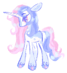 Size: 1895x2045 | Tagged: safe, artist:peaceandlove26, oc, oc only, oc:valiant light, pony, unicorn, g4, 2022, blank flank, blaze (coat marking), blue eyelashes, blue hooves, blue pupils, coat markings, colored ears, colored eyelashes, colored hooves, colored pupils, eyebrows, eyebrows visible through hair, facial markings, female, female oc, floppy ears, hooves, horn, long legs, long mane, long tail, magical lesbian spawn, mare, mare oc, multicolored mane, multicolored tail, no mouth, offspring, old art, parent:radiant hope, parent:twilight sparkle, parents:radiantlight, pink eyes, shiny hooves, shiny mane, shiny tail, simple background, solo, tail, trans female, transgender, transgender oc, unicorn horn, unicorn oc, wavy mane, wavy tail, white background, white coat