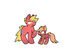 Size: 2732x2048 | Tagged: safe, artist:nitrox, oc, oc only, oc:ciphertrot, oc:pixelbrix, earth pony, pony, colt, colt oc, duo, earth pony oc, father and child, father and son, foal, happy, looking at each other, looking at someone, male, raised hoof, simple background, smiling, stallion, stallion oc, transparent background