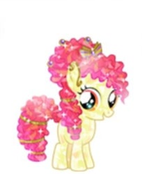 Size: 284x348 | Tagged: safe, gameloft, apple bloom, crystal pony, earth pony, pony, g4, crystal apple bloom, crystallized, curly hair, curly mane, curly tail, hair accessory, simple background, solo, tail, white background