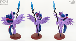 Size: 2000x1077 | Tagged: safe, artist:ewc workshop, artist:sunny way, twilight sparkle, alicorn, g4, my little pony: the movie, 3d print, craft, ewc workshop, figurine, flying, horn, irl, painting, photo, sculpture, shiny, solo, spread wings, staff, staff of sacanas, statue, stick, twilight sparkle (alicorn), wings