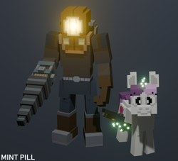 Size: 2301x2091 | Tagged: safe, artist:mint pill, sweetie belle, human, pony, unicorn, g4, big daddy, bioshock, bioshock pony (mint pill), female, horn, levitation, magic, mare, minecraft, telekinesis, weapon