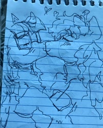 Size: 1440x1794 | Tagged: safe, artist:vemrill, pony, unicorn, duo, duo female, female, glasses, horn, kiss on the lips, kissing, lesbian, lined paper, sketch, traditional art