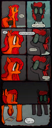 Size: 4029x9795 | Tagged: safe, artist:vemrill, oc, oc only, pegasus, pony, fanfic:rainbow factory, comic, dialogue, duo, fanfic art, glasses, green eyes, orange coat, red mane, talking, text