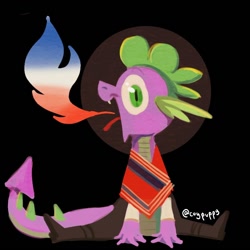 Size: 854x854 | Tagged: safe, artist:coypuppy, spike, dragon, g4, black background, fire, male, mexico, serape, simple background, solo