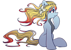 Size: 4961x3508 | Tagged: safe, artist:chaosangeldesu, oc, oc only, earth pony, pony, commission, cute, flower, flower in hair, simple background, sitting, sketch, solo, transparent background