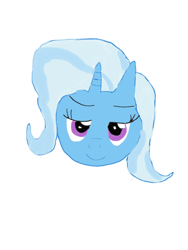 Size: 1080x1440 | Tagged: artist needed, source needed, safe, trixie, pony, unicorn, g4, female, hair, head only, horn, looking at you, mare, simple background, smiling, solo, white background