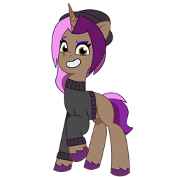 Size: 1200x1200 | Tagged: safe, artist:prixy05, oc, oc only, unnamed oc, pony, unicorn, g5, my little pony: tell your tale, clothes, female, hat, horn, mare, simple background, solo, sweater, transparent background, vector