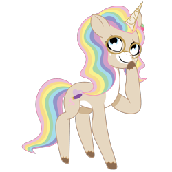 Size: 1200x1200 | Tagged: safe, artist:prixy05, oc, oc only, oc:pastelle rainbow, pony, unicorn, g5, my little pony: tell your tale, female, glasses, horn, mare, multicolored hair, rainbow hair, simple background, solo, transparent background, vector