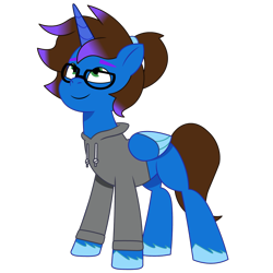 Size: 1200x1200 | Tagged: safe, artist:prixy05, oc, oc only, oc:lightning ryo, alicorn, pony, g5, my little pony: tell your tale, clothes, glasses, hoodie, male, simple background, solo, stallion, transparent background, vector