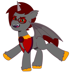 Size: 1200x1200 | Tagged: safe, artist:prixy05, oc, oc only, oc:cyrux lynx, bat pony, g5, my little pony: tell your tale, bat wings, colored sclera, glasses, male, simple background, solo, stallion, transparent background, vector, wings