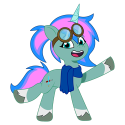 Size: 1200x1200 | Tagged: safe, artist:prixy05, oc, oc only, oc:crystal blade, pony, unicorn, g5, my little pony: tell your tale, clothes, female, goggles, horn, mare, scarf, simple background, solo, transparent background, vector