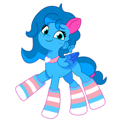 Size: 1200x1200 | Tagged: safe, artist:prixy05, oc, oc only, oc:blueberry tea, pegasus, pony, g5, my little pony: tell your tale, bow, clothes, female, mare, pride, pride flag, pride socks, simple background, solo, stockings, thigh highs, transgender pride flag, transparent background, vector