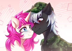 Size: 2048x1448 | Tagged: safe, artist:fenwaru, oc, oc only, oc:bubblegum kiss, earth pony, unicorn, duo, duo male and female, female, horn, male